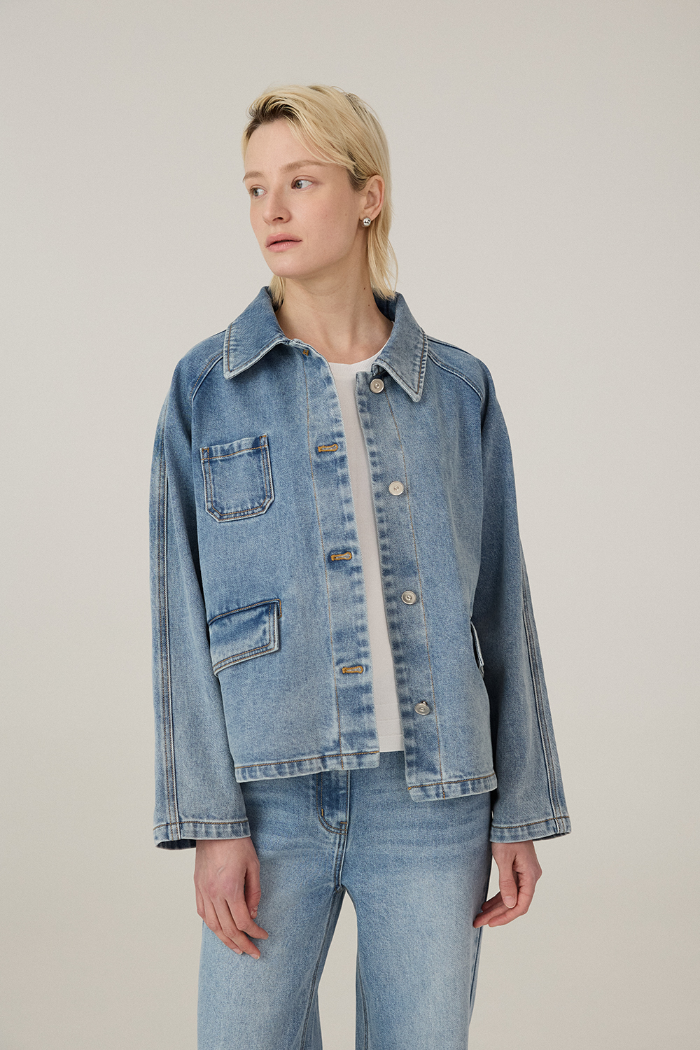 [캐리스노트] 인디고 플랩포켓 오버핏 데님 자켓 인디고 블루