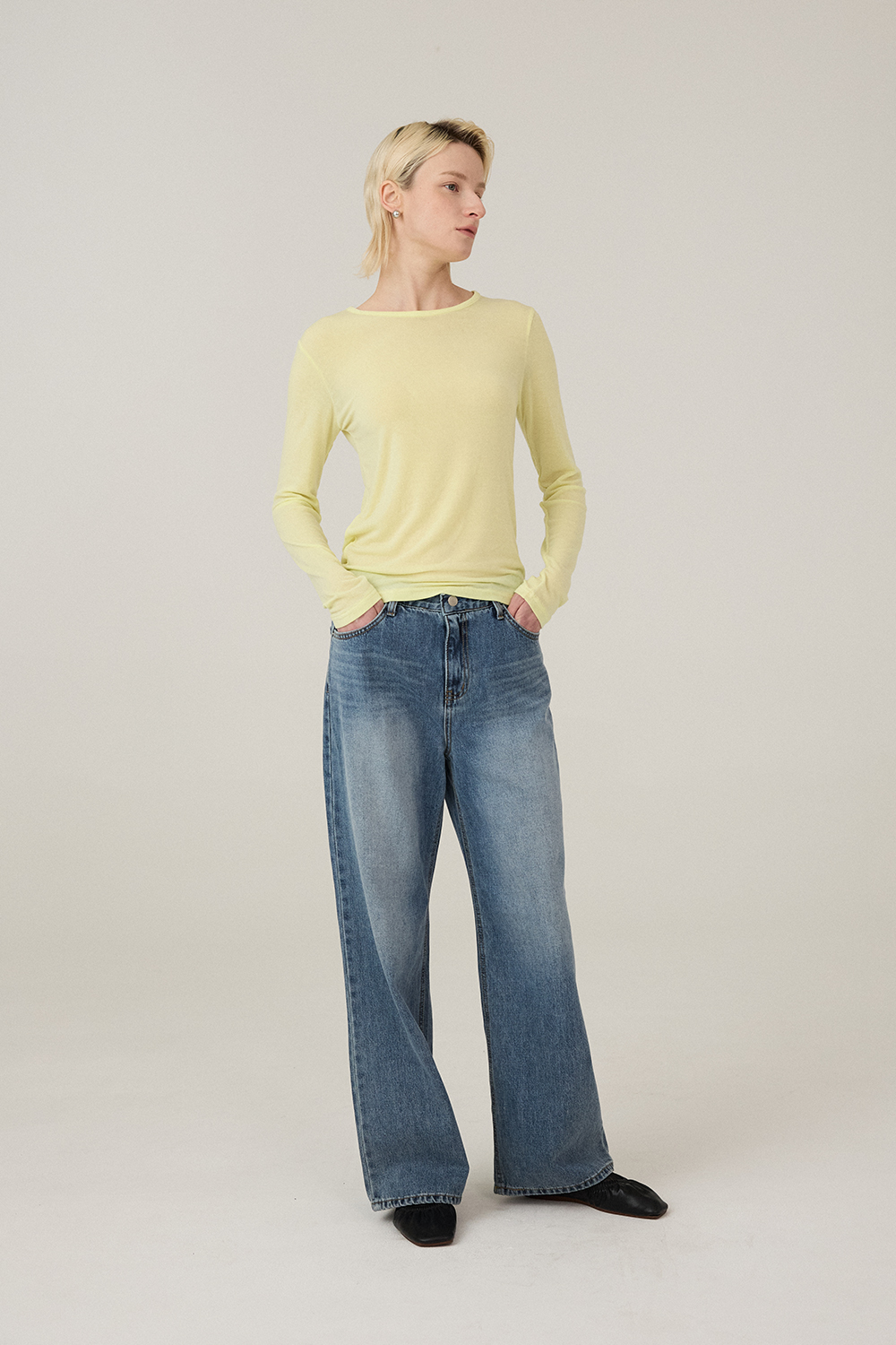 [캐리스노트][온라인단독] 브러쉬 슬림 와이드 데님 팬츠 블루