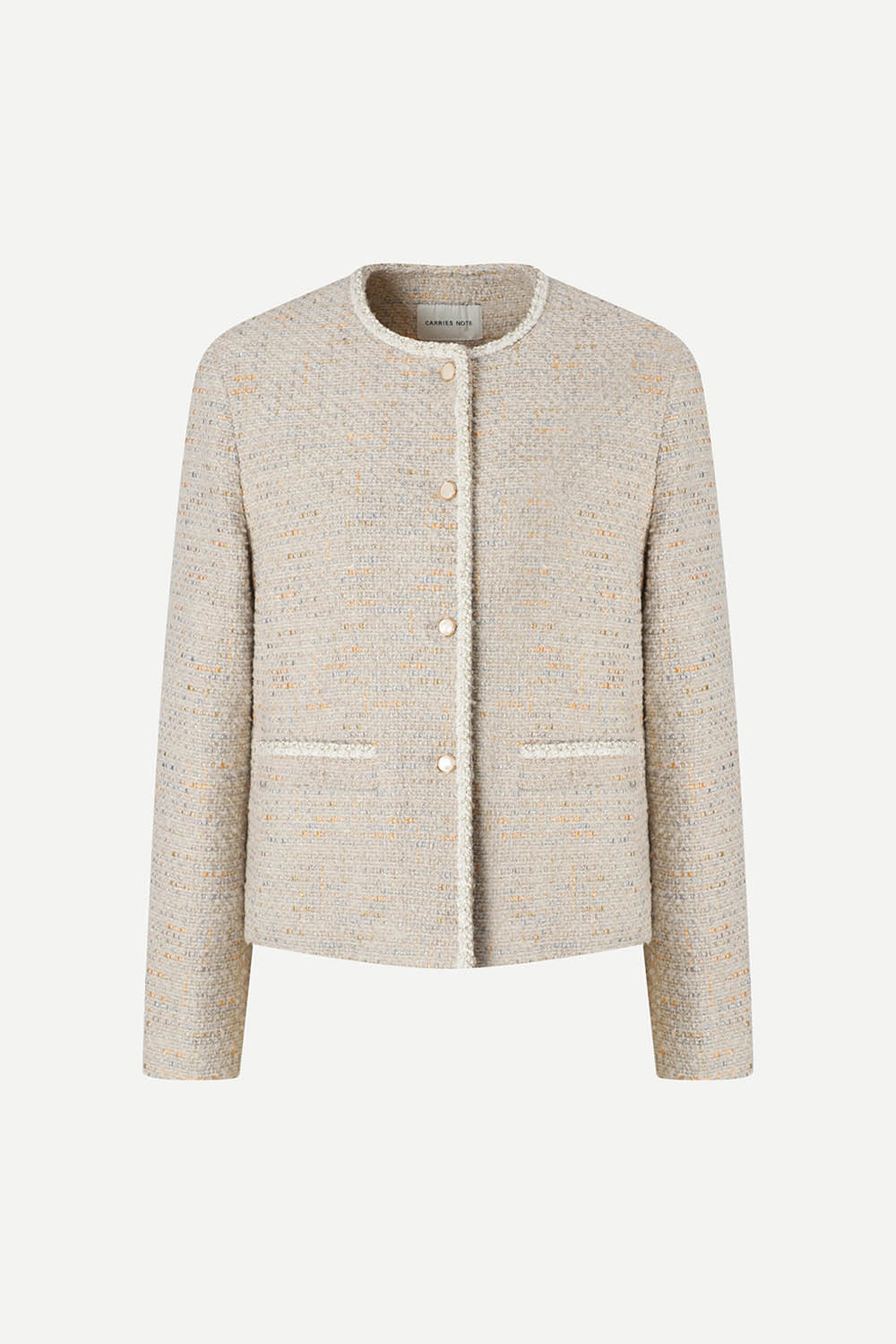 [캐리스노트] 노카라 트위드 버튼 자켓 베이지