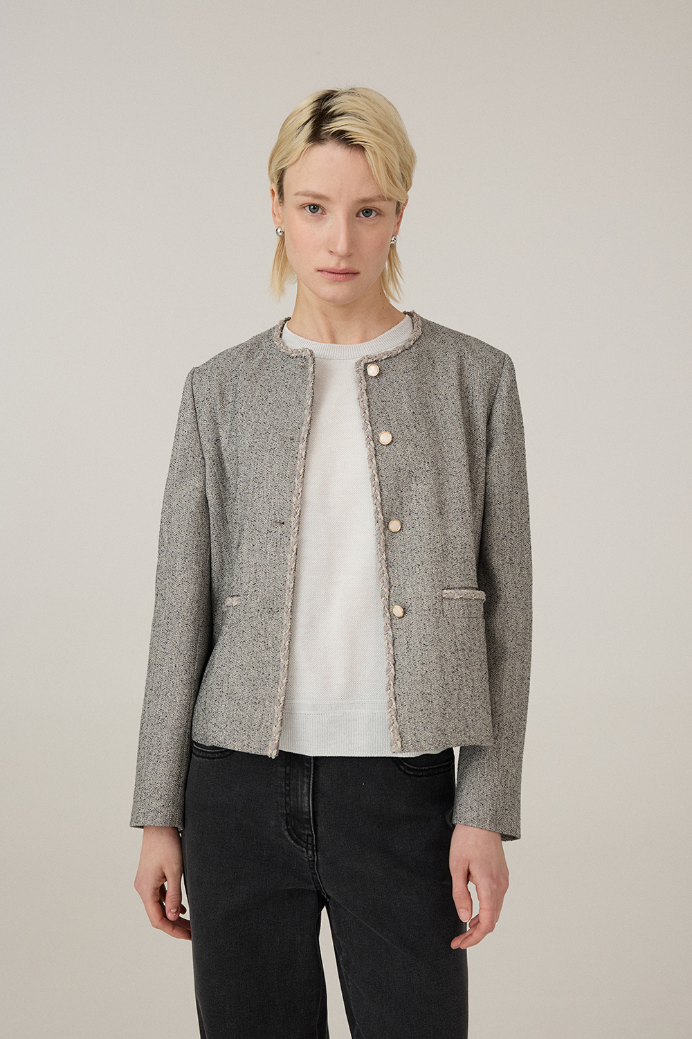 [캐리스노트] 멀티컬러 카라리스 자켓 라이트 그레이