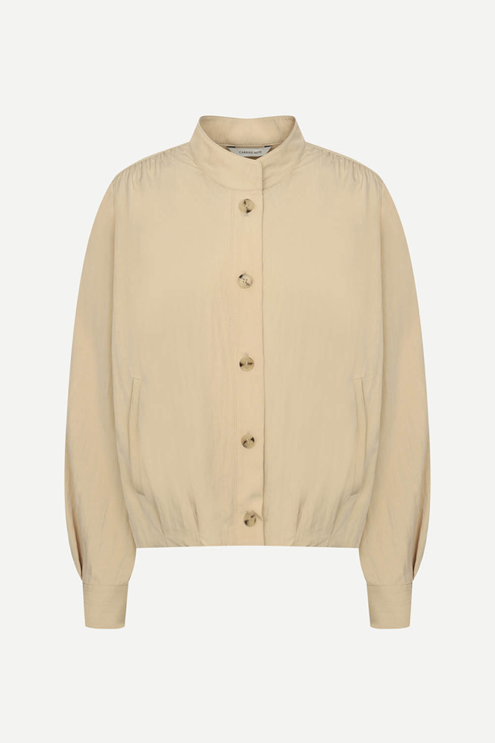 [캐리스노트] 셔링 포인트 크롭 블루종 베이지