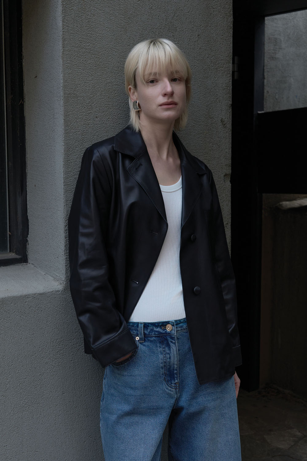 [캐리스노트] 양가죽 스트링 자켓 블랙