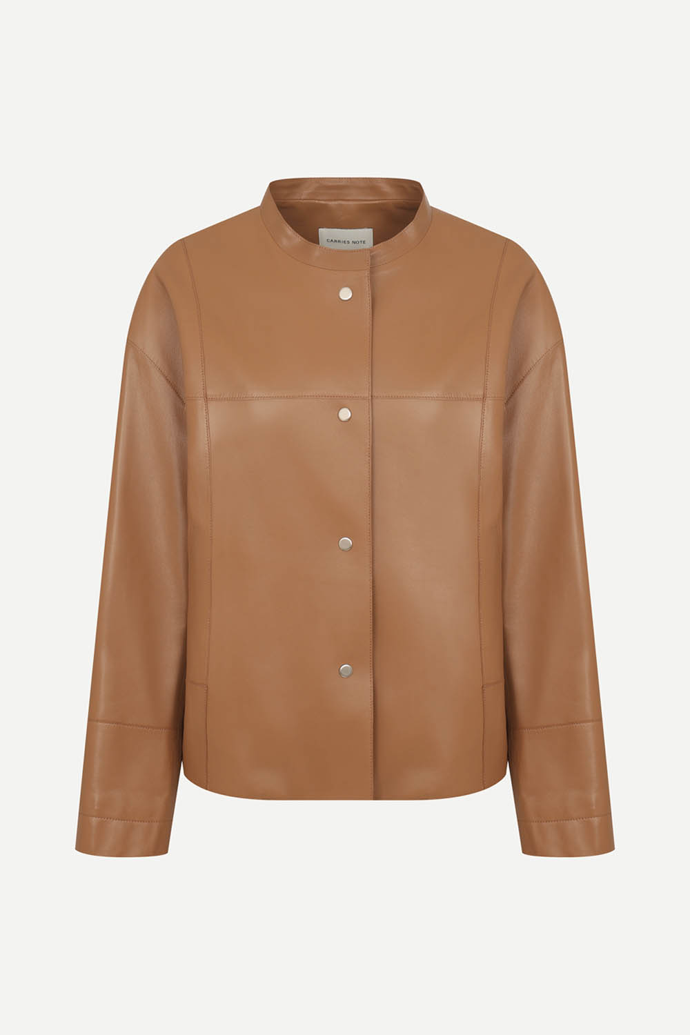 [캐리스노트] 차이나카라 레더 자켓 카멜