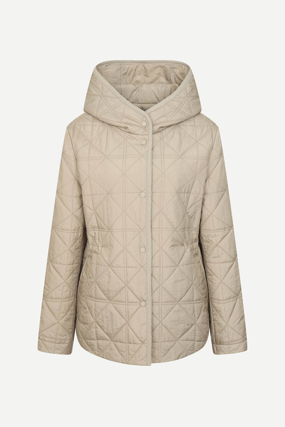 [캐리스노트] 라인 스트링 퀼팅 후드 패딩 베이지