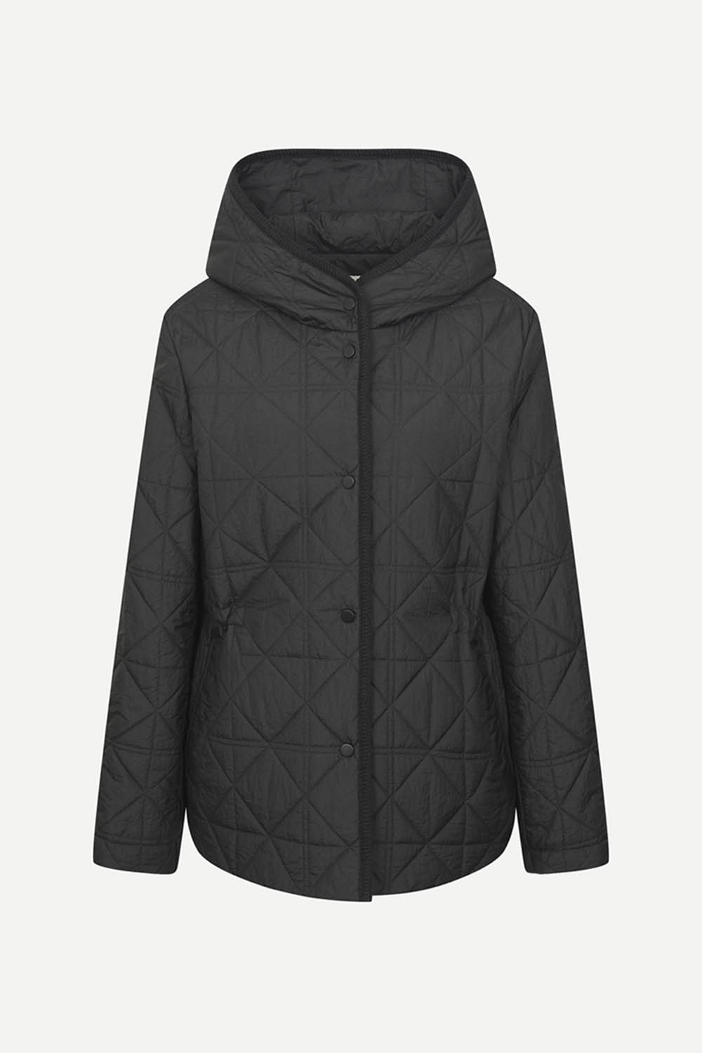 [캐리스노트] 라인 스트링 퀼팅 후드 패딩 블랙