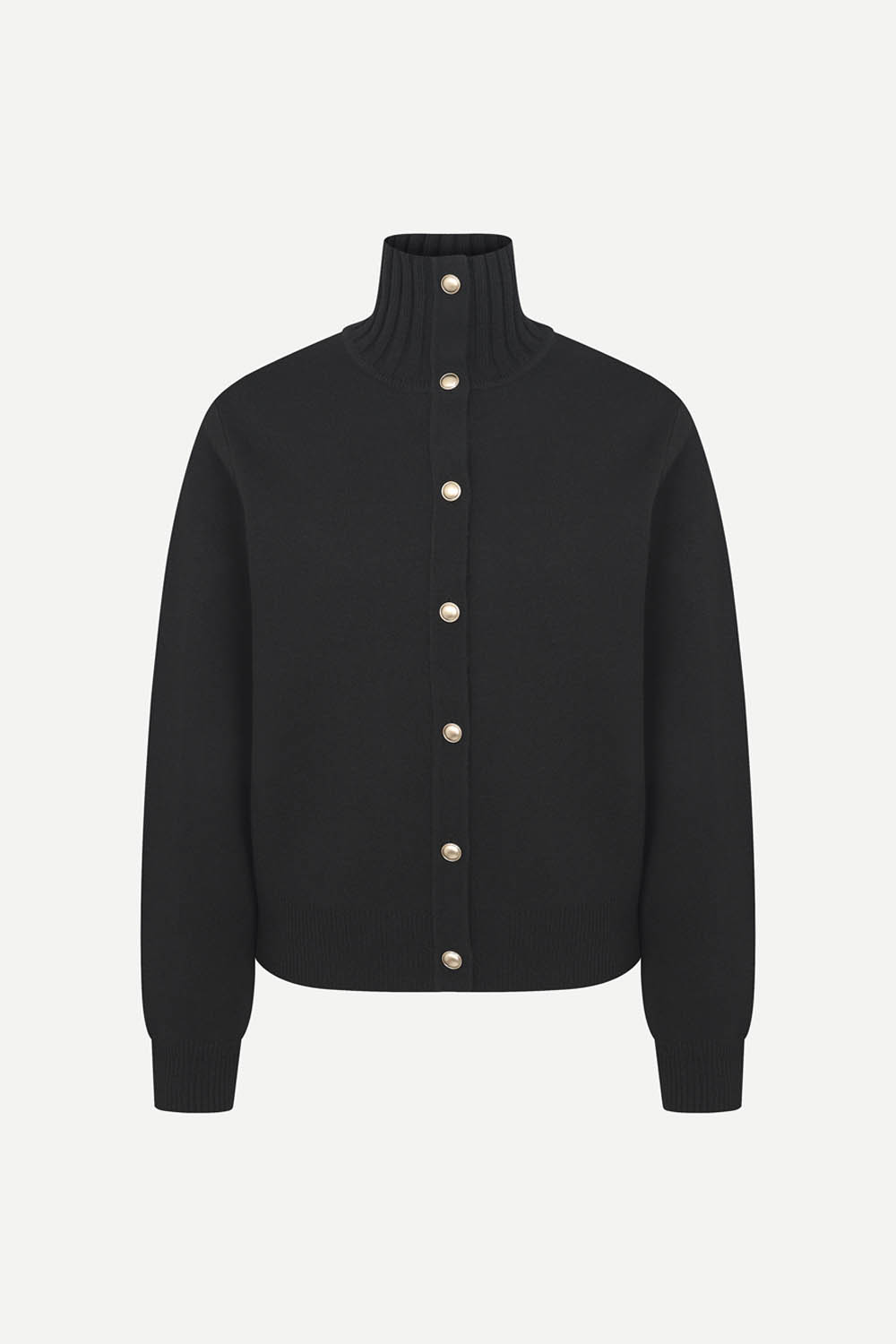 [캐리스노트] 하이넥 오픈카라 니트 가디건 블랙