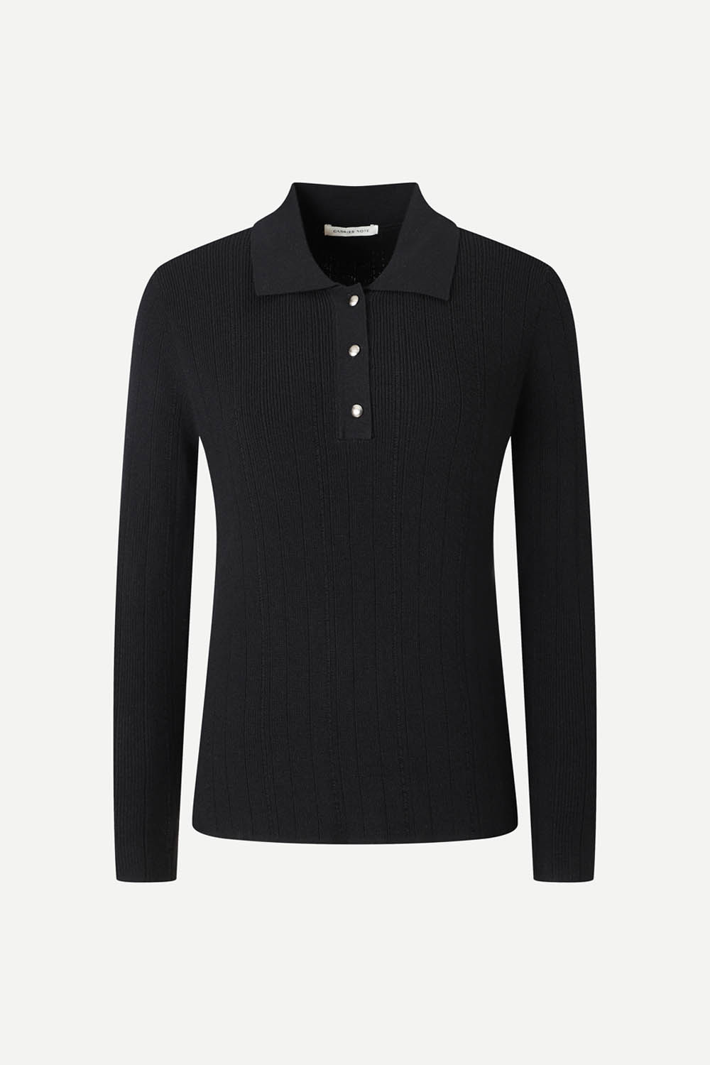 [캐리스노트] 슬림 리브드 카라 버튼 니트 블랙