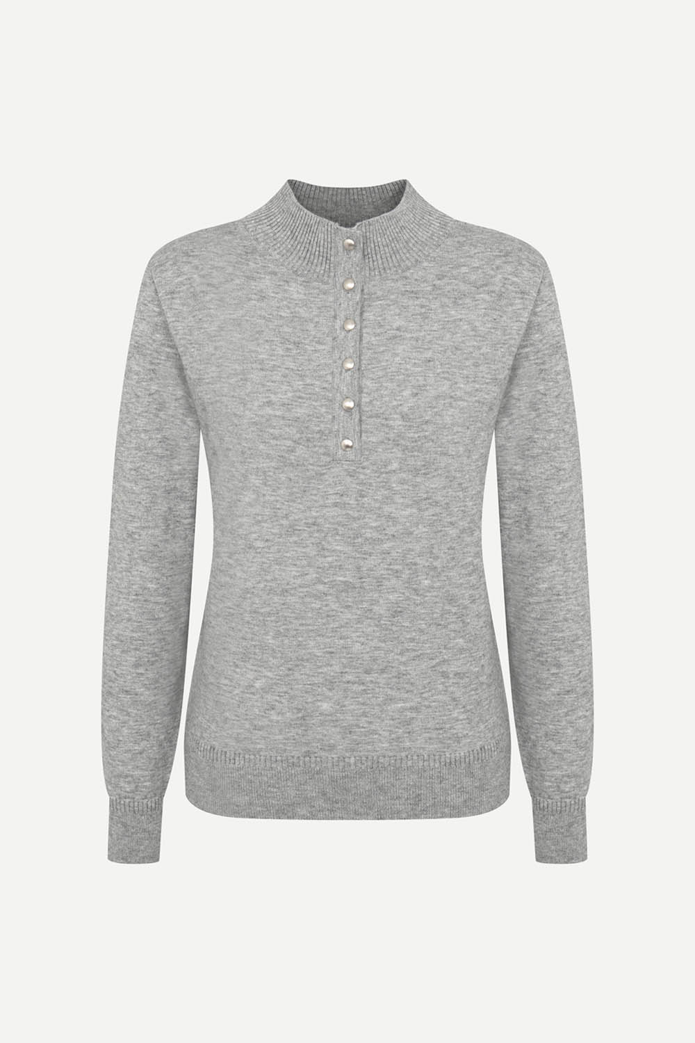 [캐리스노트] 하이넥 버튼 니트 풀오버 그레이