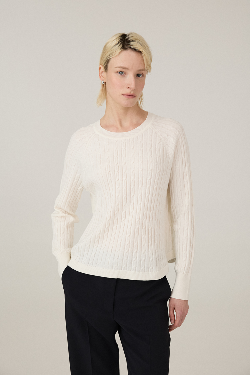 [캐리스노트] 코튼 블렌드 케이블 니트 아이보리