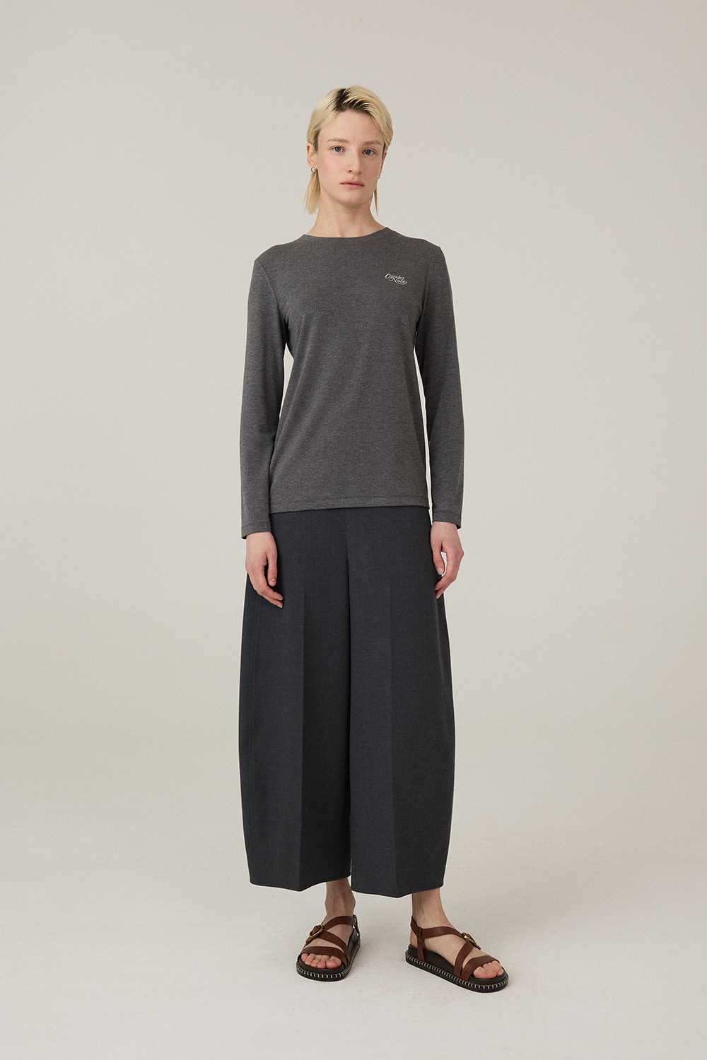 [캐리스노트] 데일리 스판 슬림핏 이너 티셔츠 그레이