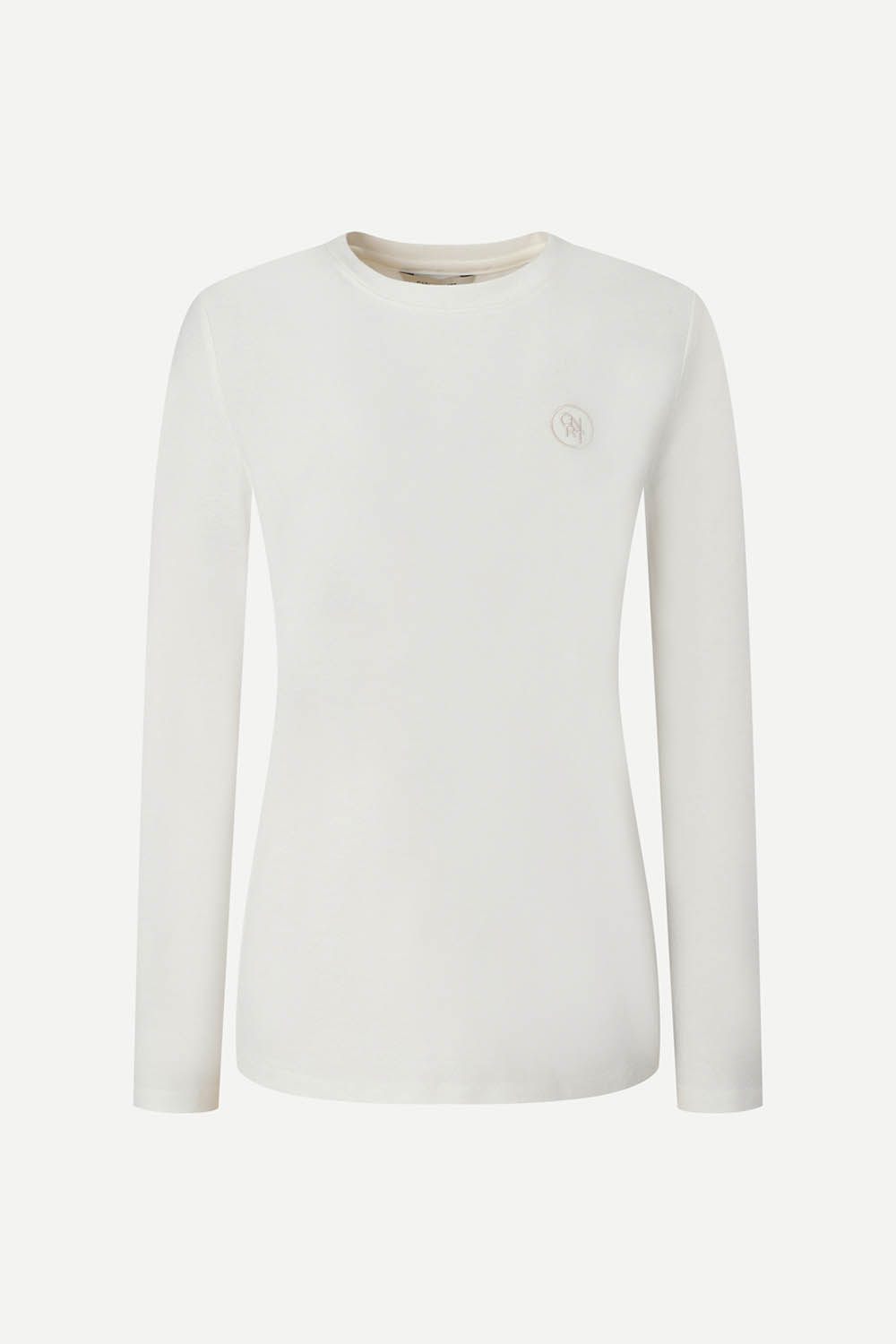 [캐리스노트] 라운드넥 로고 자수 티셔츠 아이보리