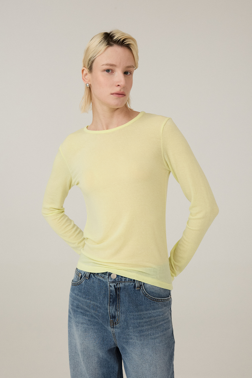 [캐리스노트][온라인단독] 데일리 스판 슬림핏 이너 티셔츠 옐로우