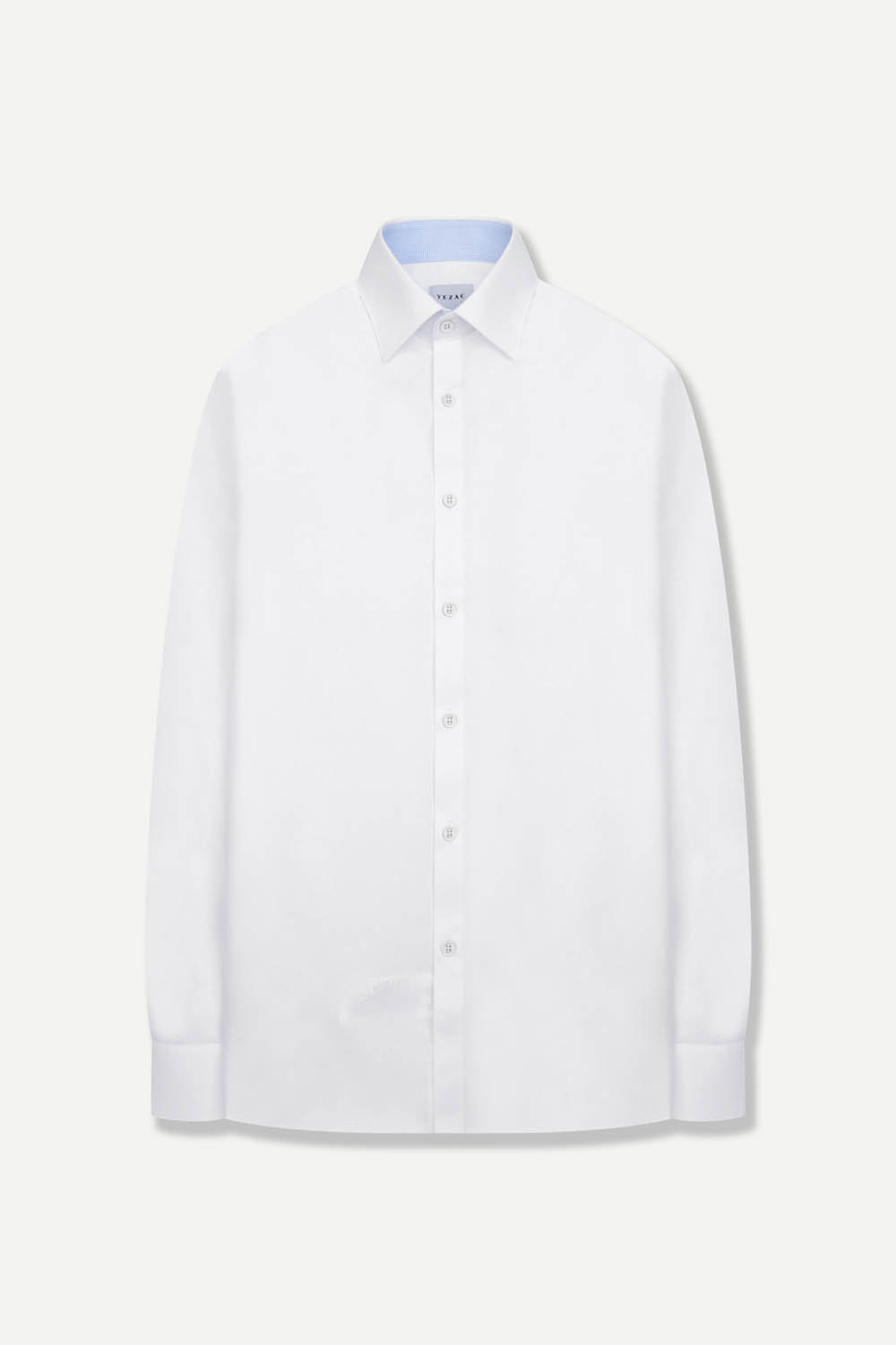 [예작] 배색 카라 솔리드 슬림핏 셔츠 화이트