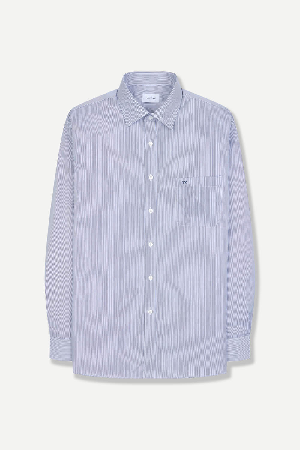 [공식몰] 스트라이프 포켓 논아이론 일반핏 셔츠 블루