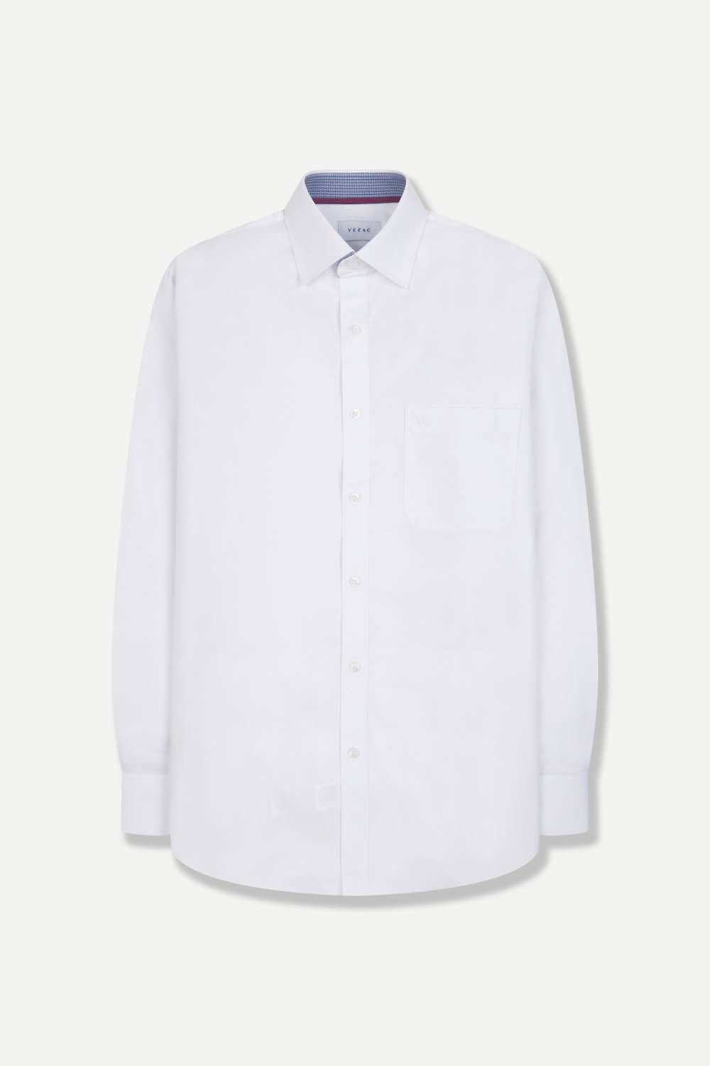 [공식몰] 넥라인 체크 배색 논아이론 일반핏 셔츠 화이트