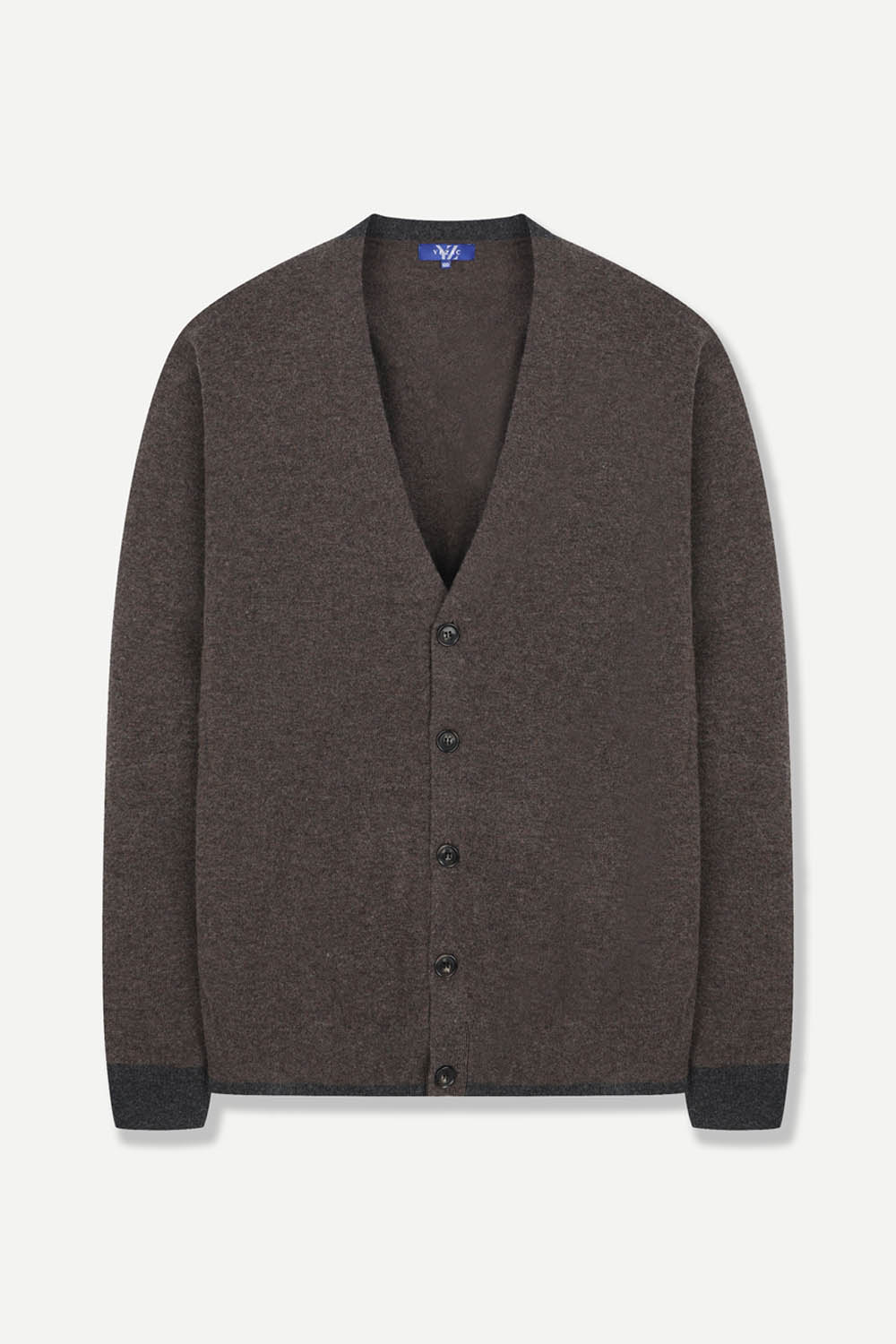 [공식몰] 배색 브이넥 버튼 니트 가디건 브라운