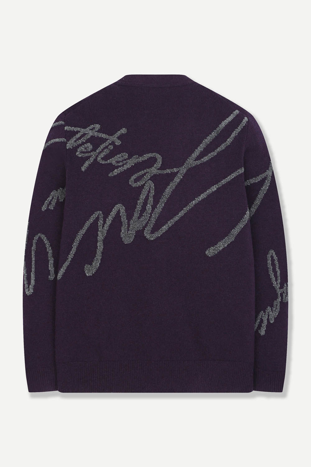 [공식몰] 레터링 자카드 브이넥 니트 가디건 바이올렛