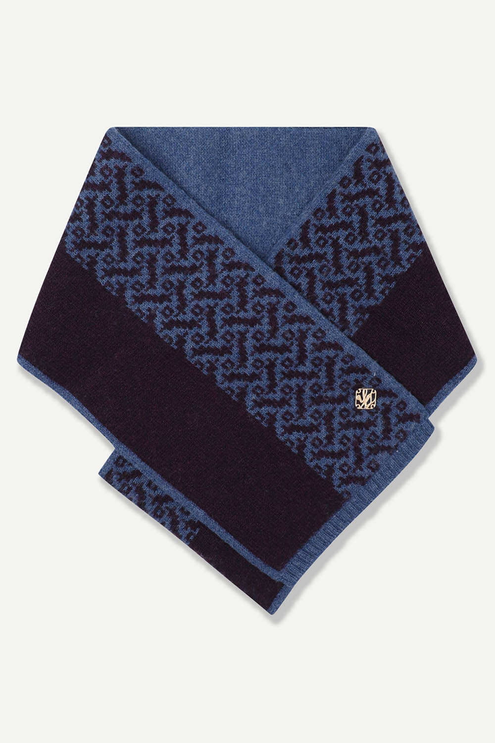 [공식몰] 브라운 배색 자가드 패턴 머플러 퍼플