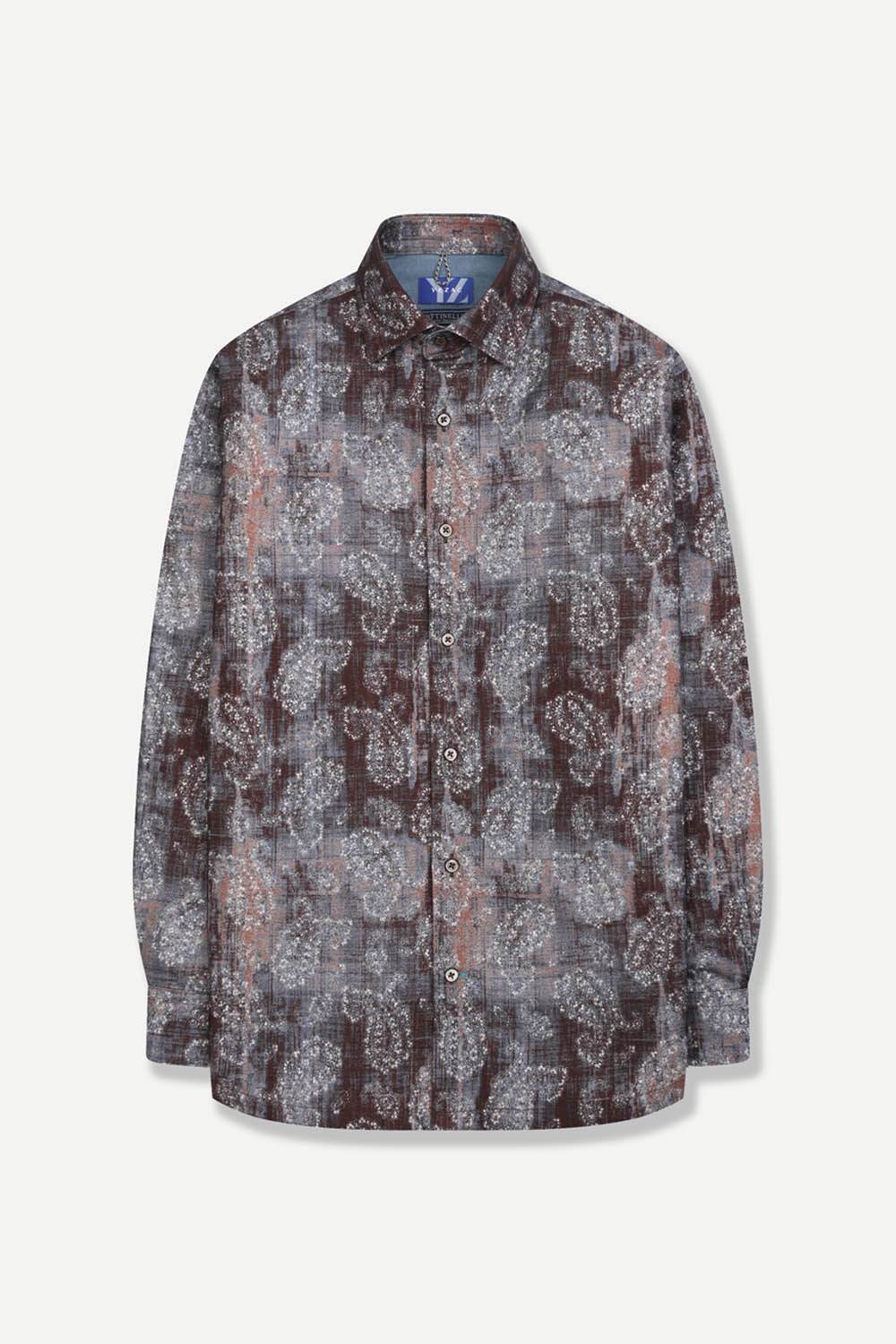 [선물포장][예작] 페이즐리 패턴 모 블렌드 프린트 셔츠 브라운