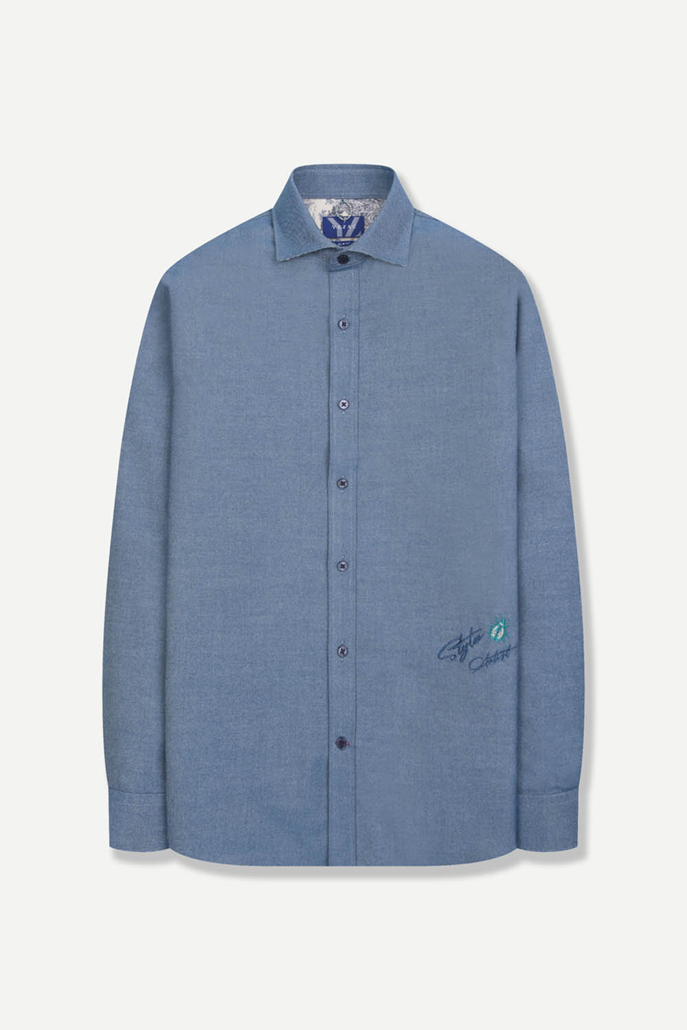 모 블렌드 자수포인트 옥스포드 프린트 셔츠 민트 YJEWUA745MI