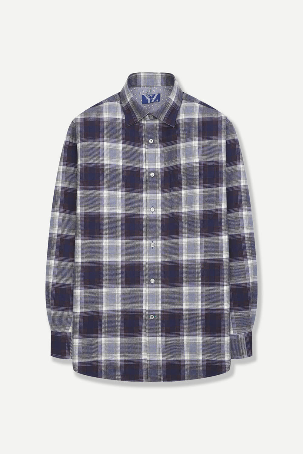[선물포장][예작] 브러시드 체크 모 블렌드 프린트 셔츠 바이올렛
