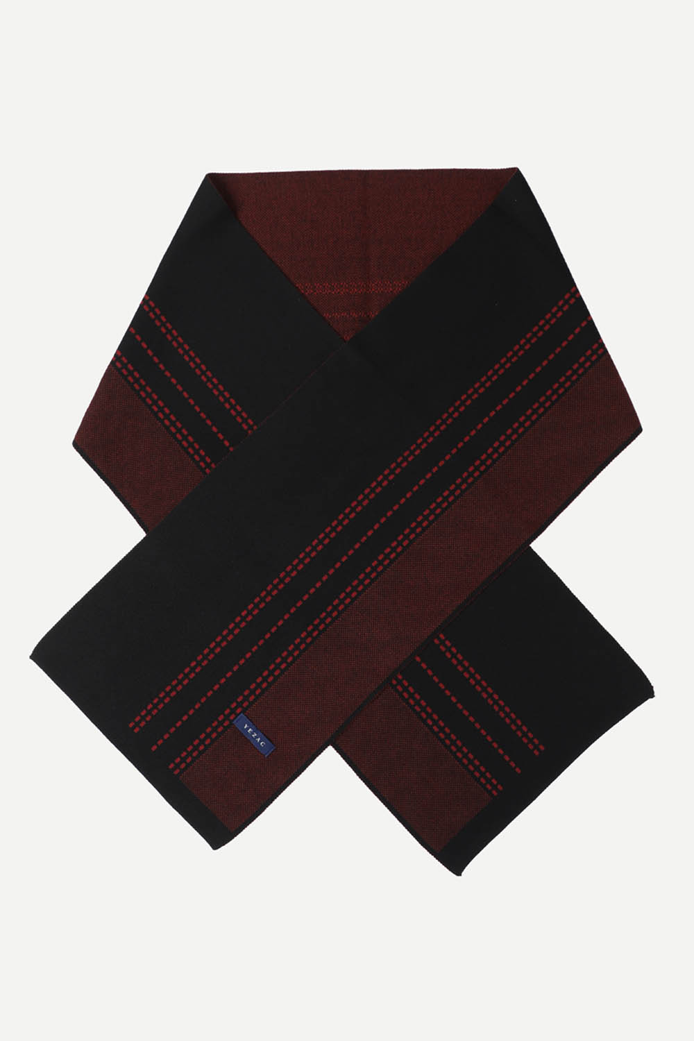 [예작] 도트 스트라이프 배색 머플러 와인