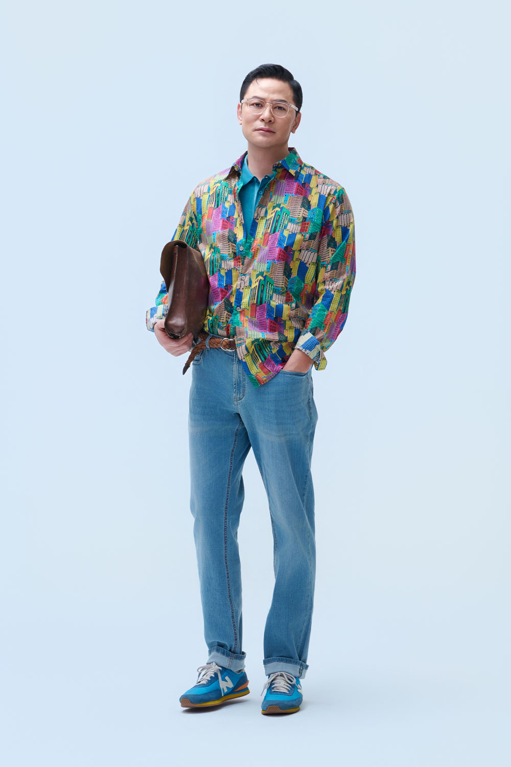 [예작] 프리미엄 면 그래픽 슬림핏 캐주얼 셔츠 옐로우