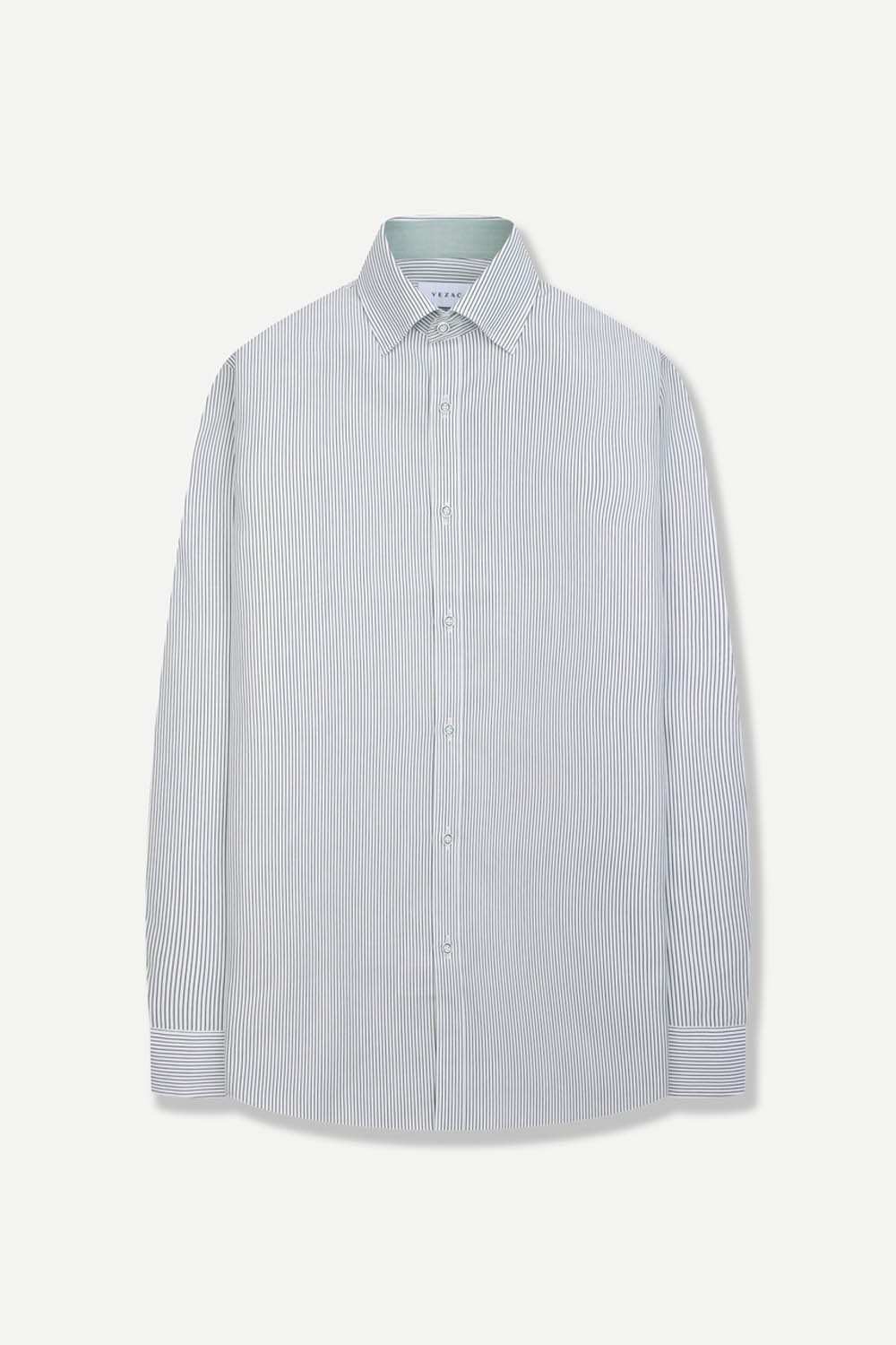 [예작] 실키 터치 스트라이프 슬림핏 셔츠 그린