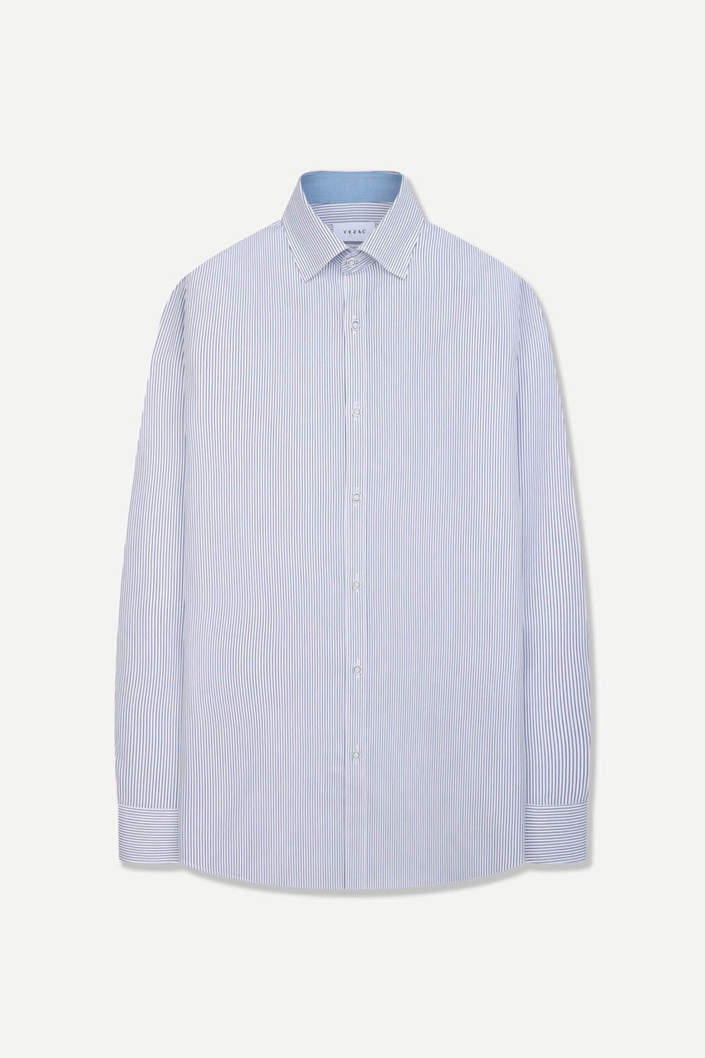 [예작] 실키 터치 스트라이프 배색 슬림핏 드레스 셔츠 네이비